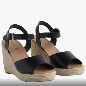 Torrid black block heel raffia wrap wedge espadrille sandals sz 12 faux leather